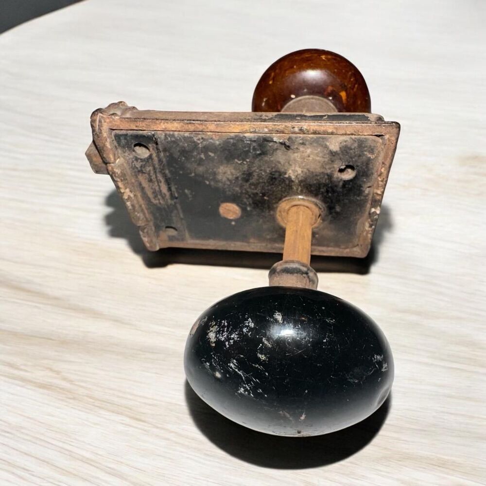 Antique Porcelain Door Knob one side brown knob and one black